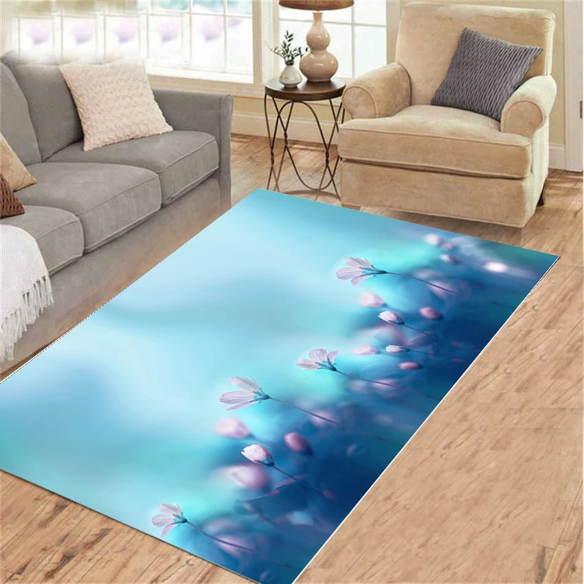 

Blue Flower Area Rugs Boho Decor Rugs Non-slip Mandala Style Colorful Floral Rug Floor Mat Living Room Bathroom Kitchen Mat