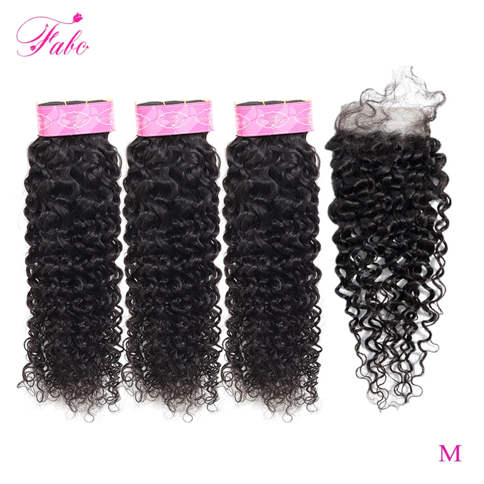

FABC Hair Water Wave Bundles With Closure Natural Hairline Brazilian Hair Weave 3 Bundles Middle Ratio Non-remy Human Hair