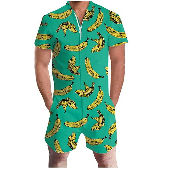 banana New Mens Rompers 90s Jazz Solo 3D Paper Cup Printed Jumpsuit Harem Cargo Overalls Summer Hip-Hop Casual Bibs Pants Dropship - Цвет: banana
