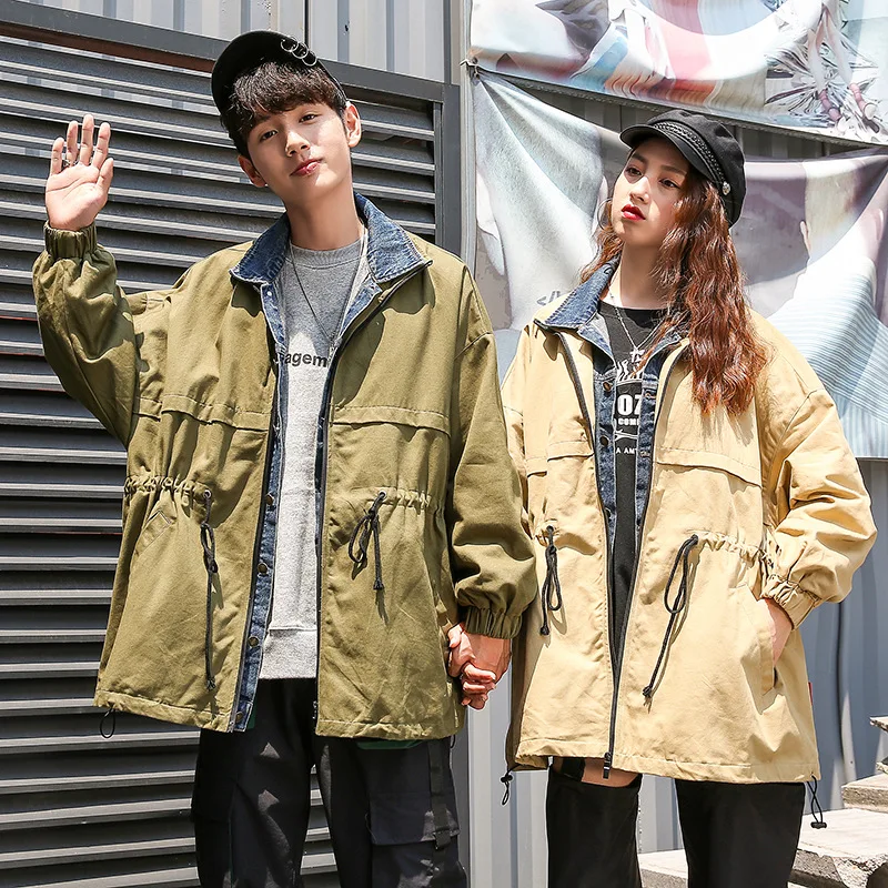 Мужская джинсовая куртка с фальш вставкой повседневная осенняя на молнии