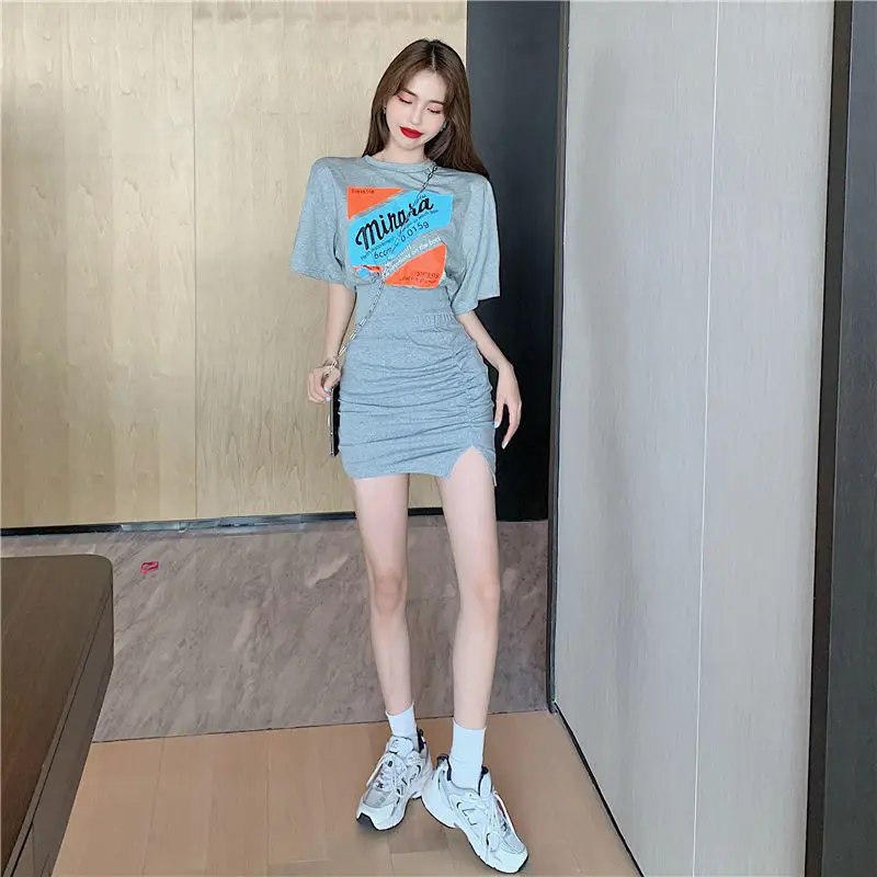 Комплект с платьем и футболкой принтом летняя юбка топ в стиле K-POP Женский