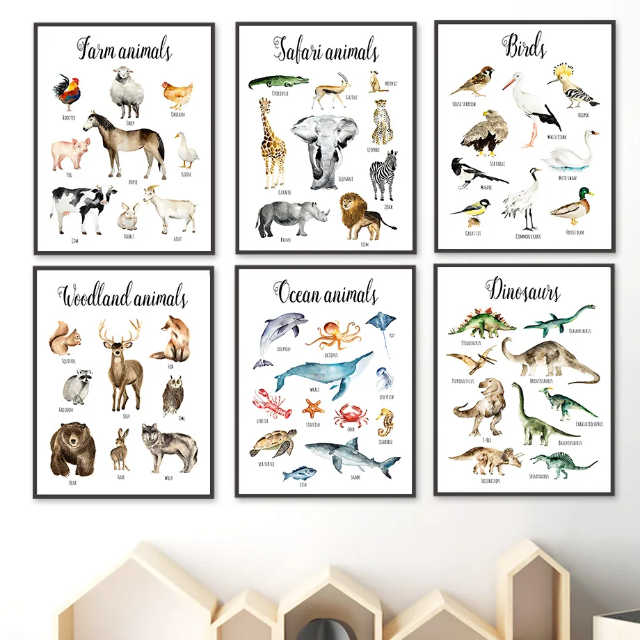 

Dinosaurs Birds Ocean Woodland Farm Animals Wall Art Canvas Painting Nordic Posters And Prints Wall Pictures For Kids Room Decor