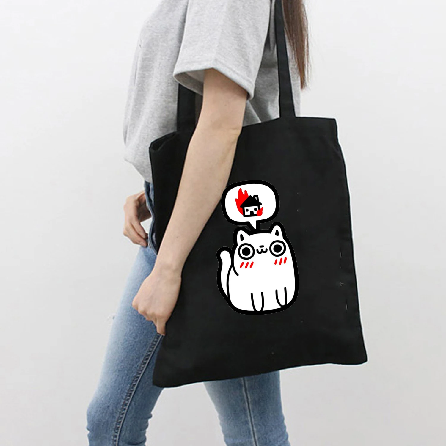

Kawaii Harajuku Women Tote Bags Handbag Ladies Casual Cute Canvas Shoulder Bag Female Cotton Cloth Shopper Bag Reusable Girl