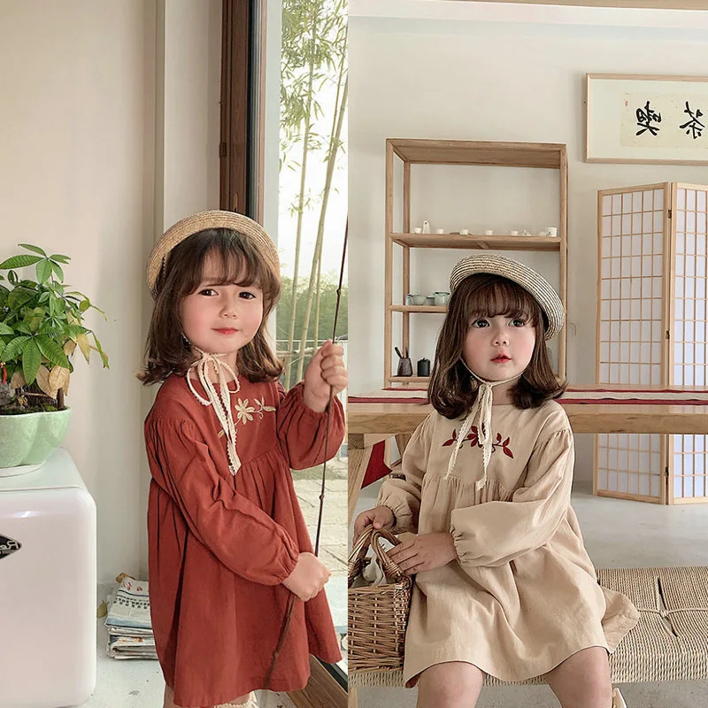 

EuerDoDo Spring Autumn Girls Dress Embroidery Girls Clothes Cotton Long Sleeve Dresses Korean Style Princess Dress Casual