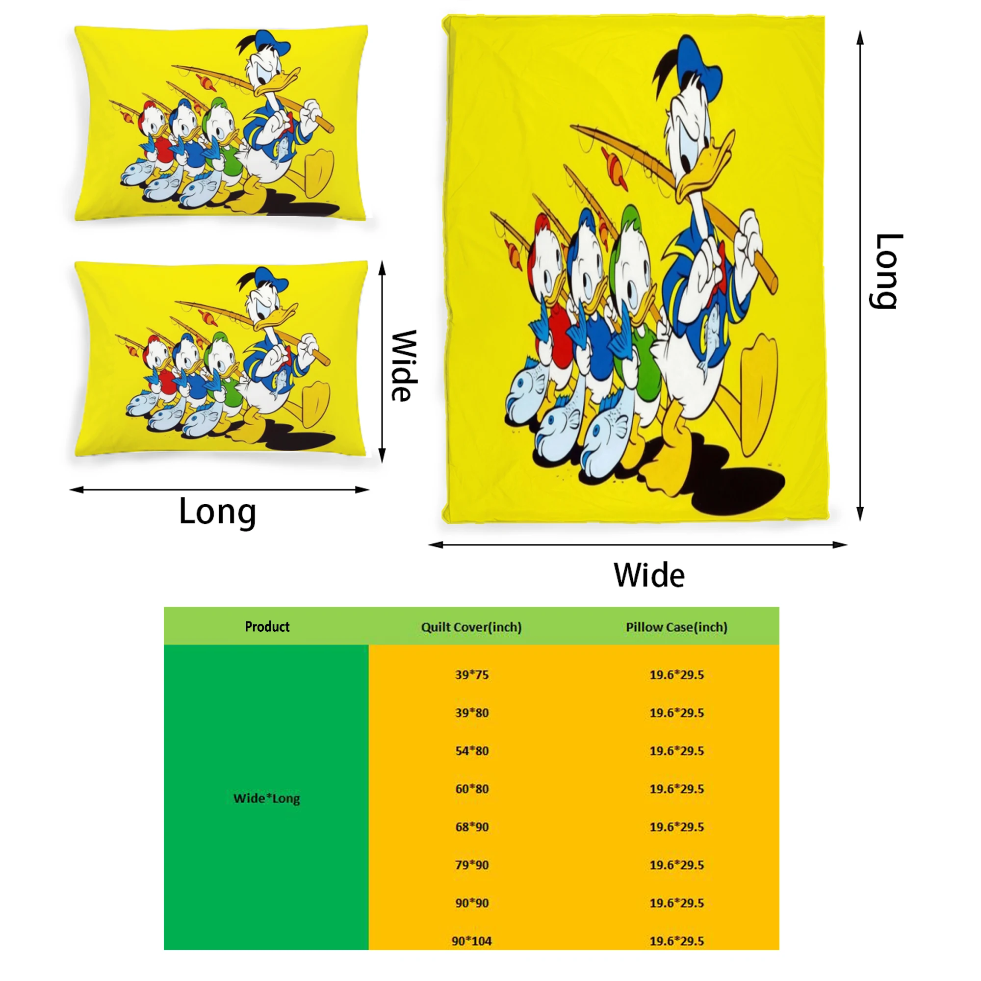 

Cartoon Duck Graphic Printed Bedding Set Pattern Printing Polyester Quilt Cover Set 3 Pieces Quilt Cover Pillow Cover Set