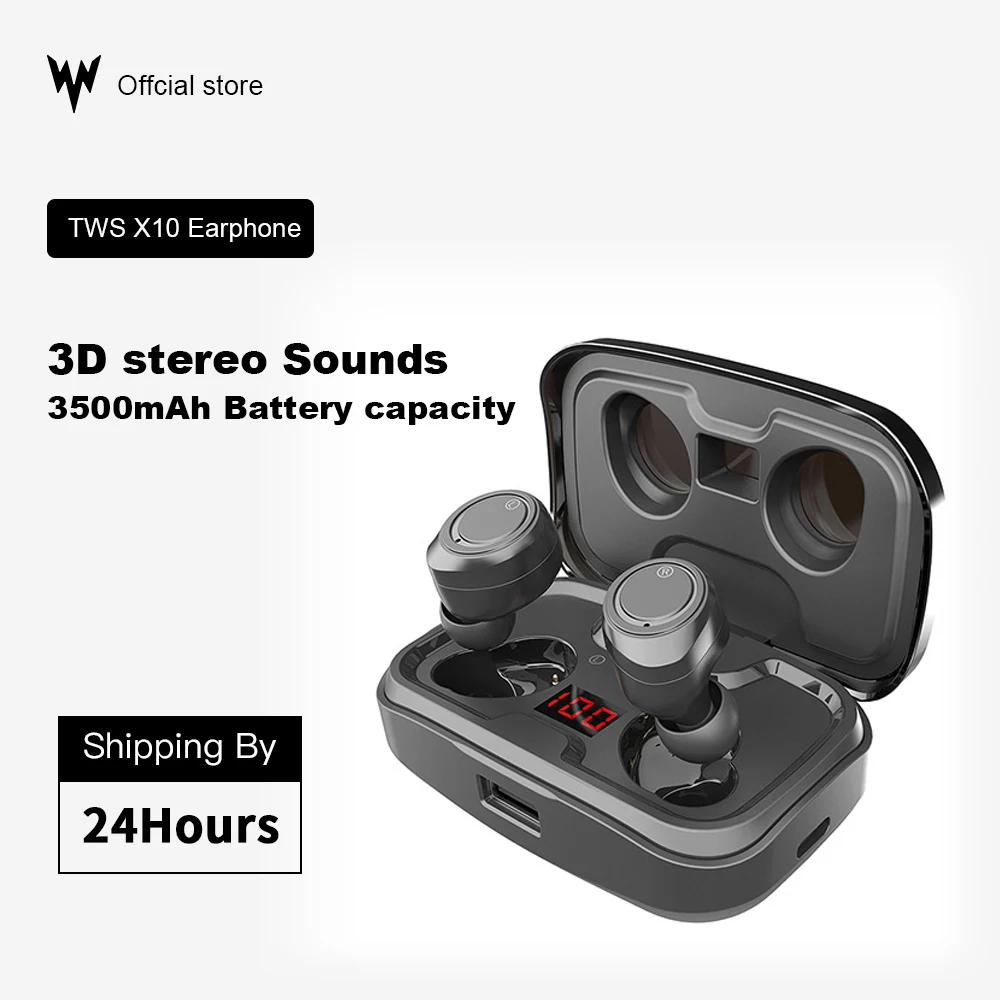 

TWS X10 wireless earphones bluetooth IPX7 waterproof Volume control BT V5.0 Noise Reduction 3D stereo 3500mAh Battery capacity