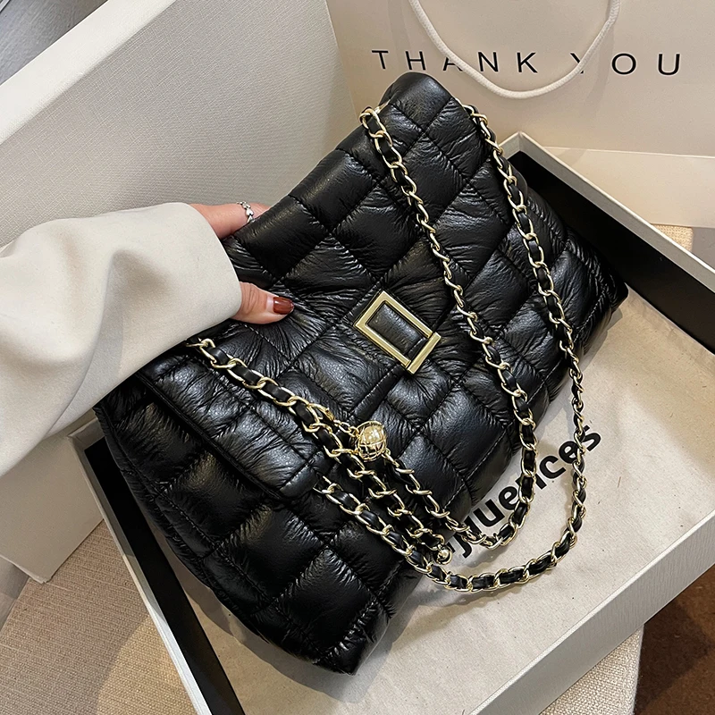 

Plaid PU Leather Small Soft Chain Shoulder Side Bags Designer Padded Woman Handbag Quilted Crossbody Bag Female 2022