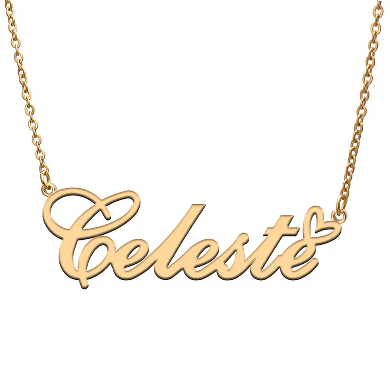 

Love Heart Celeste Name Necklace for Women Stainless Steel Gold & Silver Nameplate Pendant Femme Mother Child Girls Gift