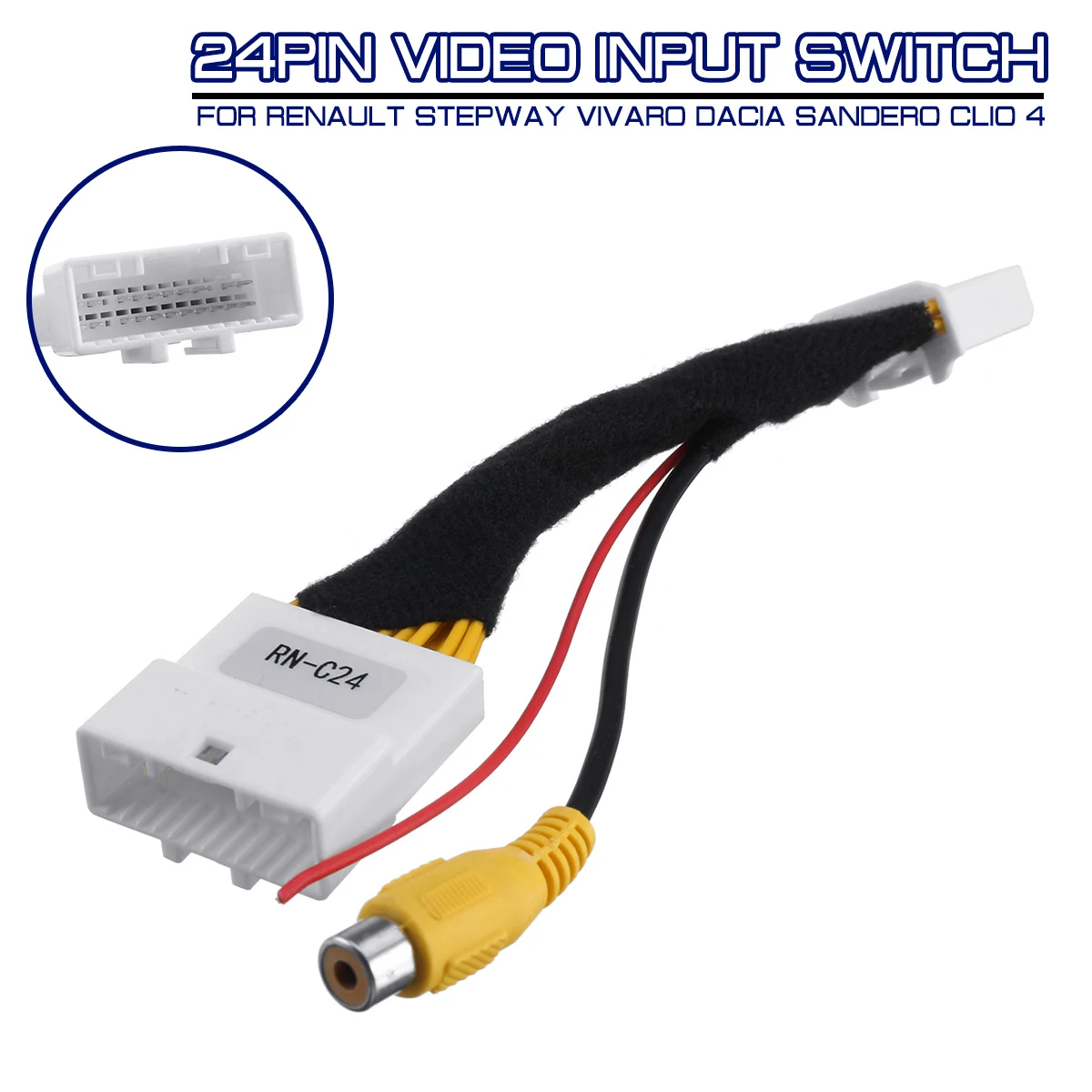 

24Pin Adapter Cable Original Video Input Switch Reverse Parking Camera RCA For Renault Stepway Vivaro Dacia Sandero Clio 4