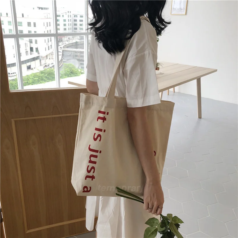

Korean Large Canvas Tote Shopper Bags for Women Letters Zipper Woman Shoulder Shopping Bag Ladies Cotton Cloth Eco Handbags