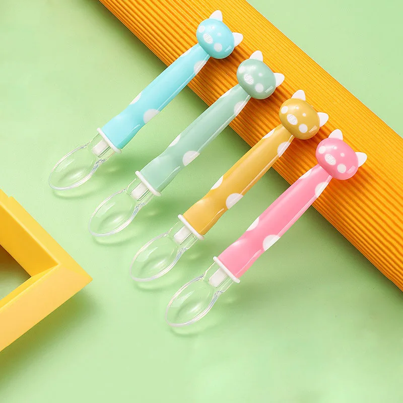 

Baby Learning Spoon Fork Set Short Handle Easy Spoon Soft Silicone Utensils Teether Toy Feeding Cutlery lovely Spoon Tableware