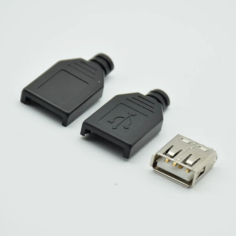 

10 шт./5 шт., 4-контактный разъем USB типа А с черной пластиковой крышкой