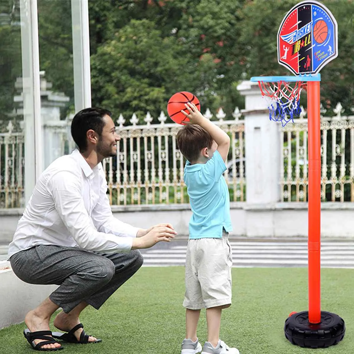 

Height Adjustable 45-110CM Basketball Stands Kids Basketball Goal Hoop Toy Set Basketball for Boys Training Practice Accessories