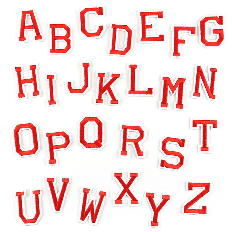 1PC RED A-Z English Alphabet Letter Embroidered Iron Sewing on Applique Patch Clothes Apparel Bags DIY Garment accessories