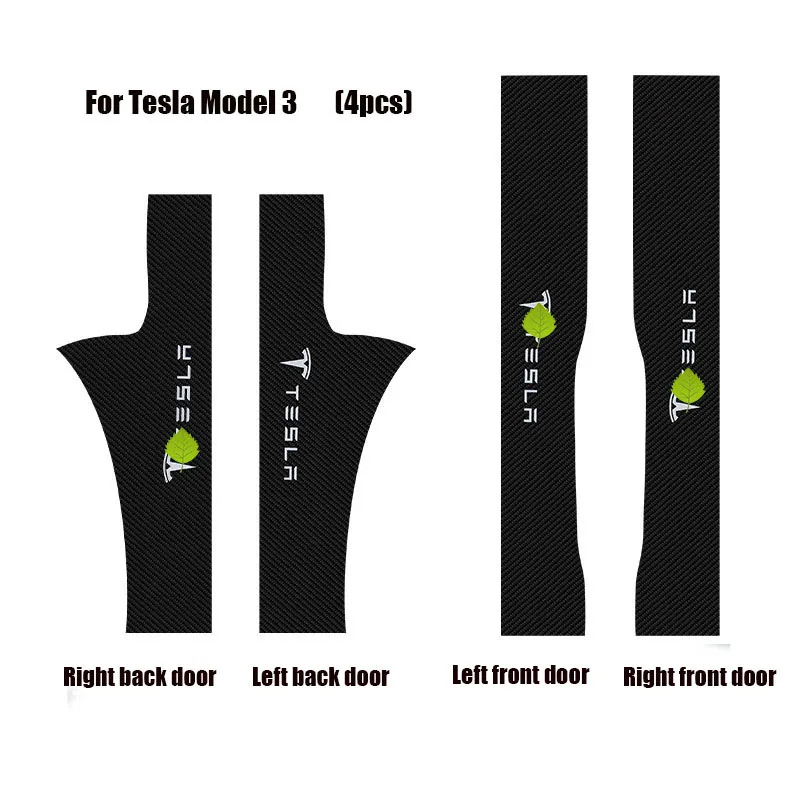 

4 Pcs Car Door Sill Protection Sticker for Tesla Model 3 High Quality Carbon Fiber Leather Anti-collision Door Sill Protector