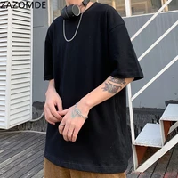 zazomde plus size mens t shirts male tops tees summer tshirt short sleeve cotton oversize 5xl plain solid man loose clothing