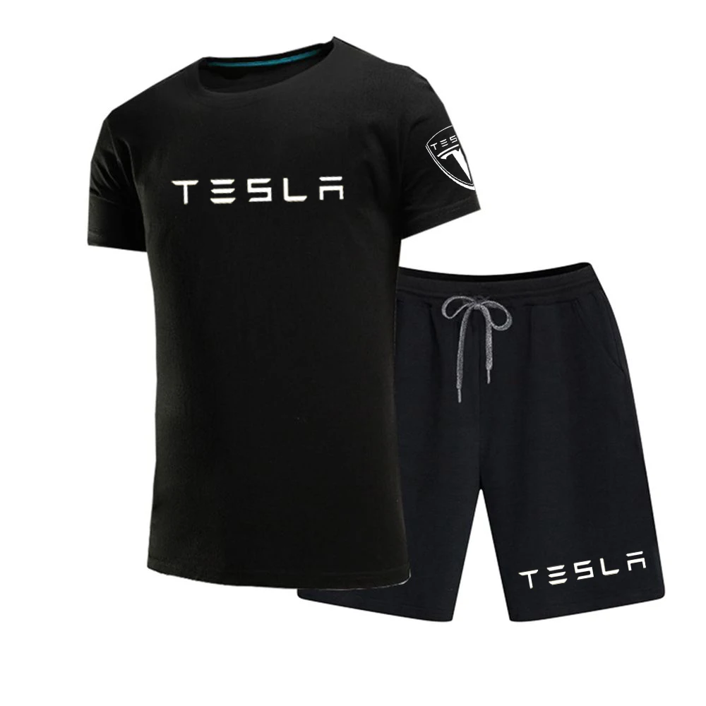 

Мужская футболка с коротким логотипом Tesla, летняя мужская футболка в стиле хип-хоп, топы в стиле Харадзюку, высококачественные штаны из 2021 хл...