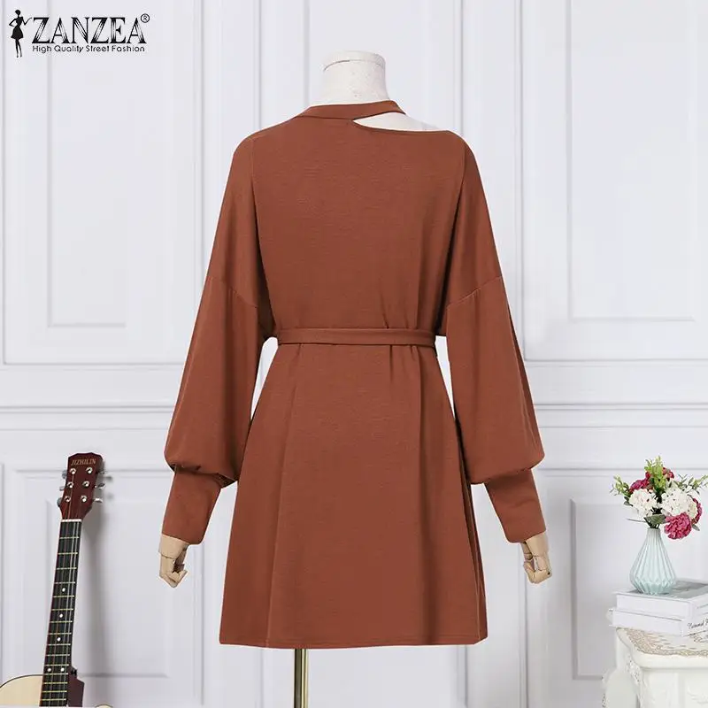 Блузка ZANZEA женская с поясом модная туника открытыми плечами и пышными рукавами