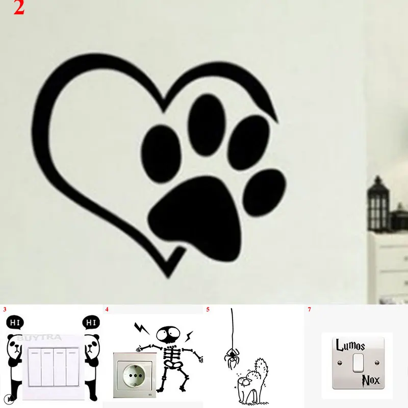 

Cat Dog Mural Art Sticker Cute Home Decor Animals Patterns Switch Sticker DIY Kids Room Decoration 3D Cartoon Wall Decal
