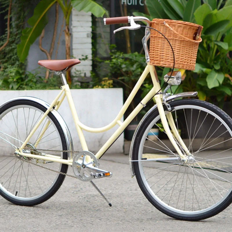 Винтажная плетеная велосипедная корзина из ротанга ручная ретро с чехлом|Сумки и