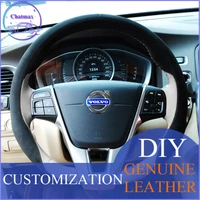 diy for volvo xc60 xc70 s80l s60l s80 hand stitch car steering wheel cover black white genuine leather holder