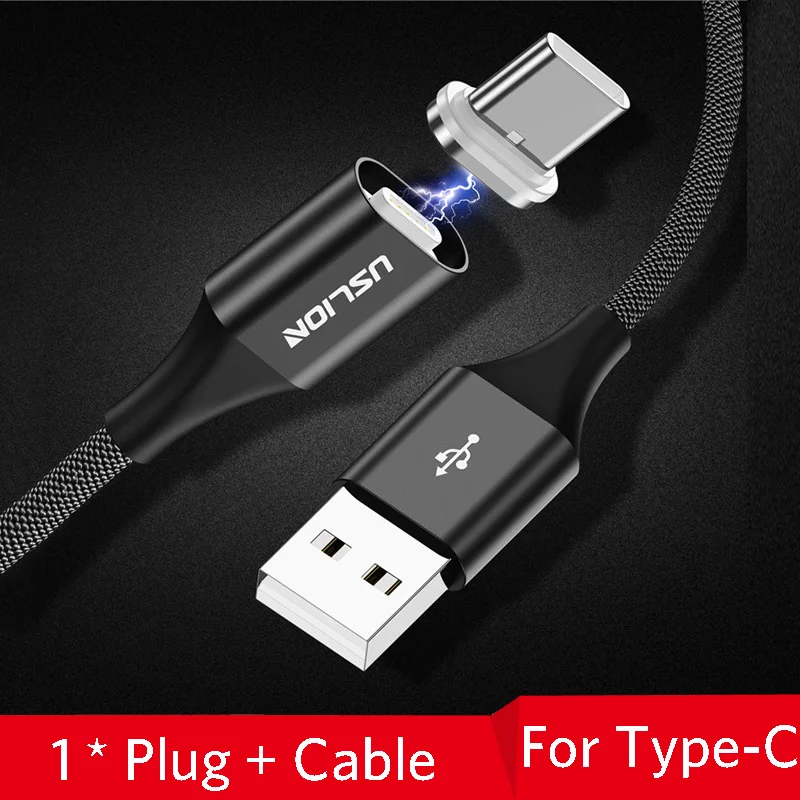 Black For Type C Магнитный кабель USLION, 3 А, кабель для быстрой зарядки usb type C и кабель Micro USB, магнитный кабель для зарядки и передачи данных, кабели для мобильных телефонов - Цвет: Black For Type C