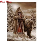 Мозаика для вышивки крестиком с изображением русского охотника, коричневого медведя