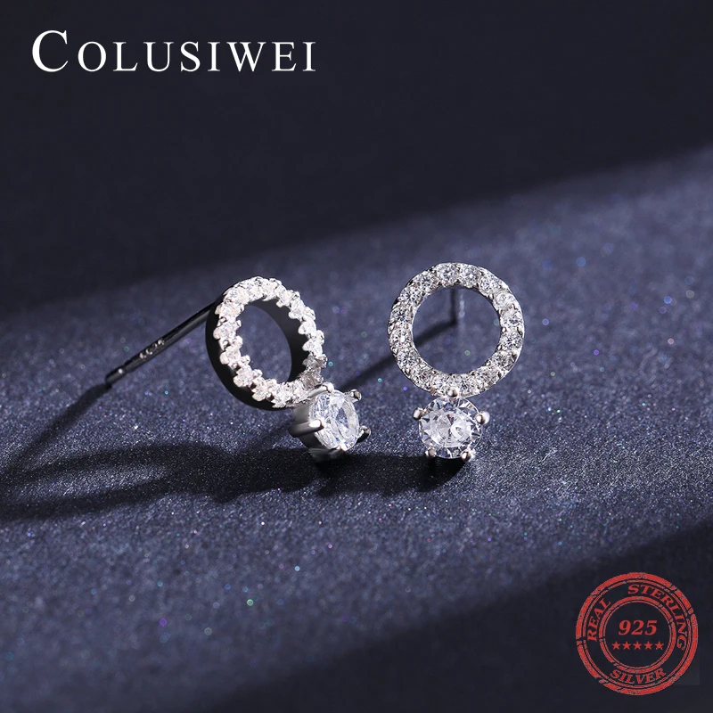

Colusiwei Authentic 925 Sterling Silver Hollowed Round Shape with Prong Paved AAA CZ Shiny Stud Earring for Women Jewelry Bijoux