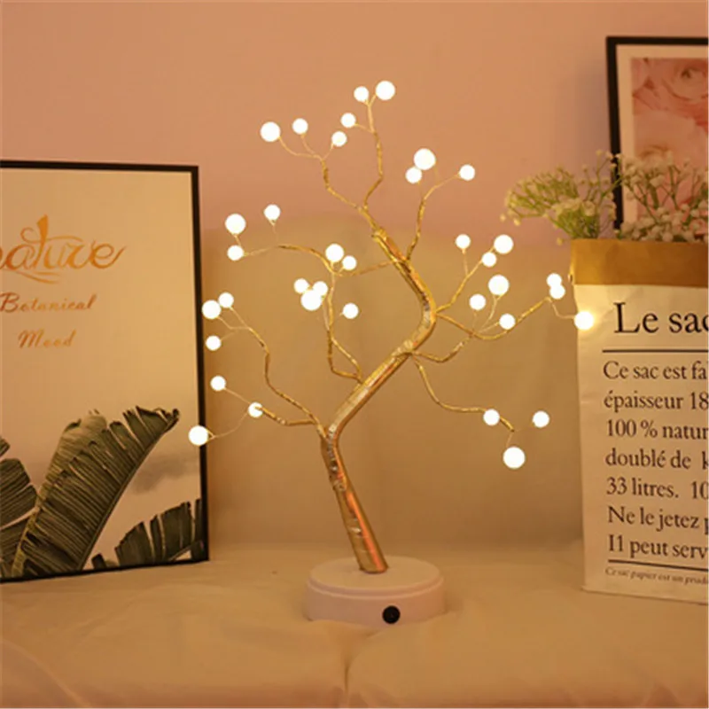 

Светодиодная 3D Настольная лампа с USB, ночник с медной проволокой для рождественской елки, украшение для дома, праздника, спальни, помещения, ...