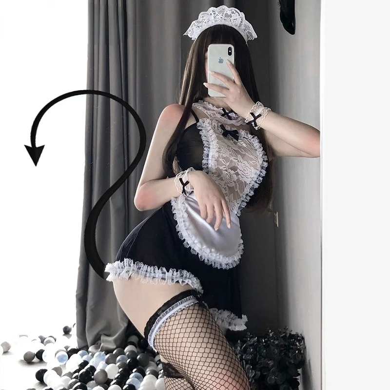 

Purple Kitten Sexy Lingerie Cosplay Sexy Lace Perspective Maid Suit Maid Uniform Temptation Role-playing Sling