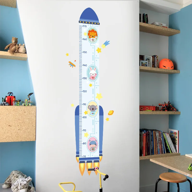 

Cartoon Rocket Height Measure Sticker Boy Kids Bedroom Decor Growth Chart Wall Stickers Kindergarten Decals Room Decor Wallpaper