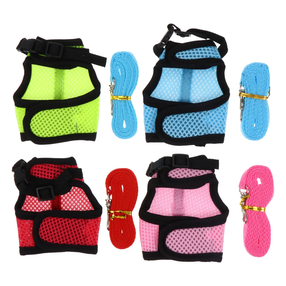 

4Pcs Fashion Hamster Rabbit Cool Mesh Vest Strap Outdoor Harness with Leash