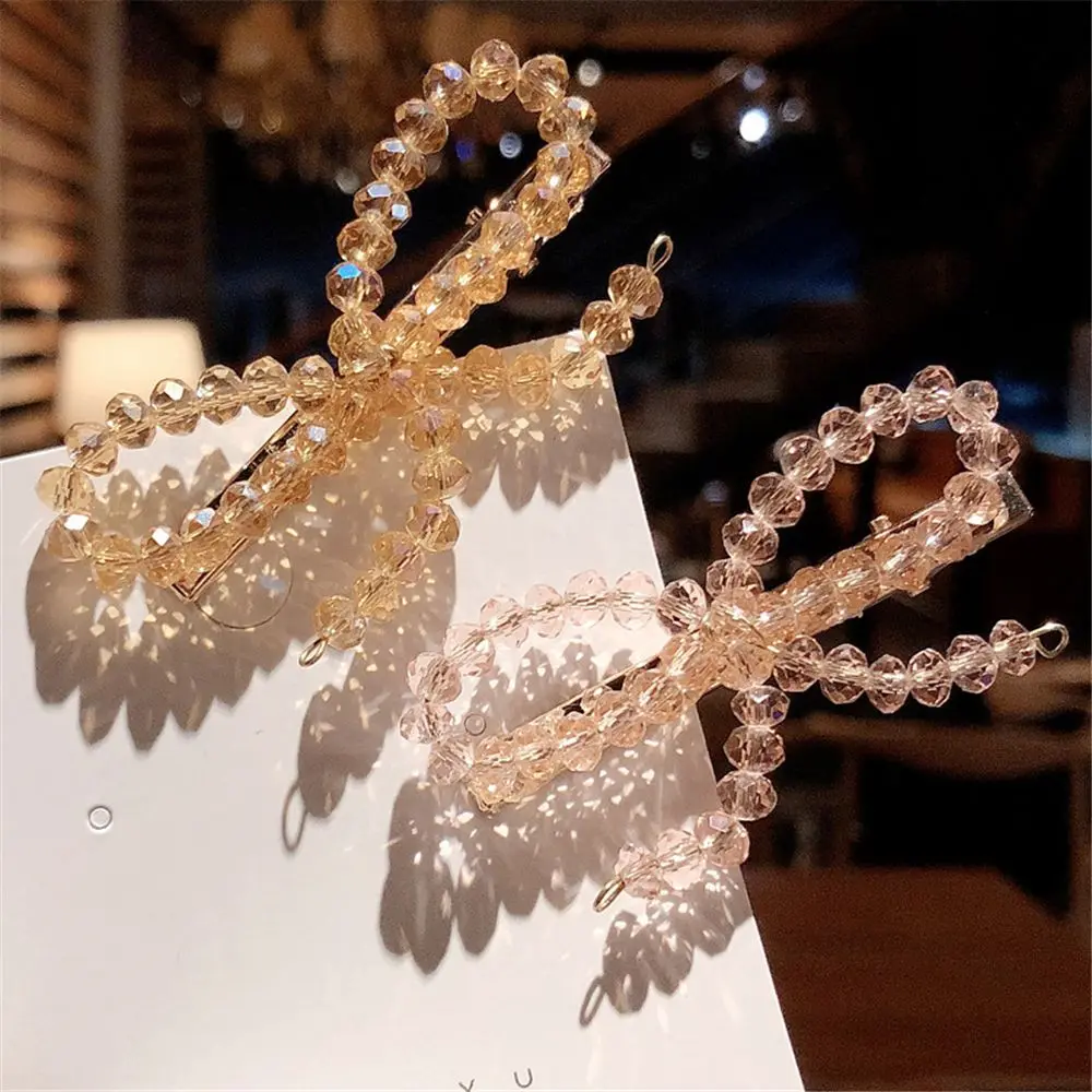 

Korean Simple Fashion Imitation Crystal Bow Alloy Duckbill Clip Headwear Female Bobby PinsTemperament Beautiful Hair Accessories