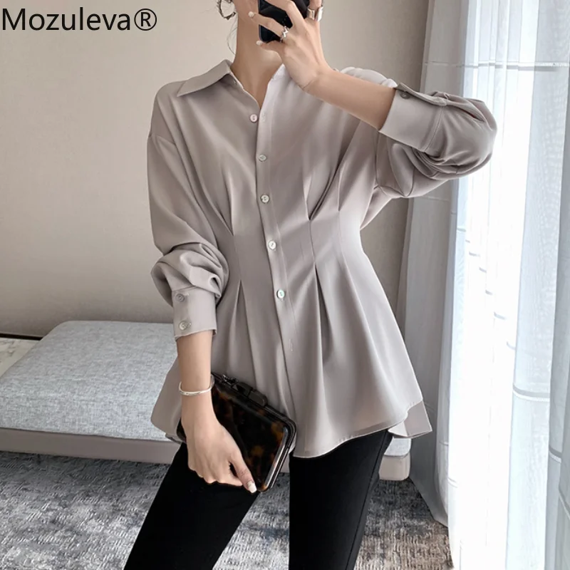 Женская шифоновая блузка Mozuleva однобортная с отложным воротником 2021 | одежда