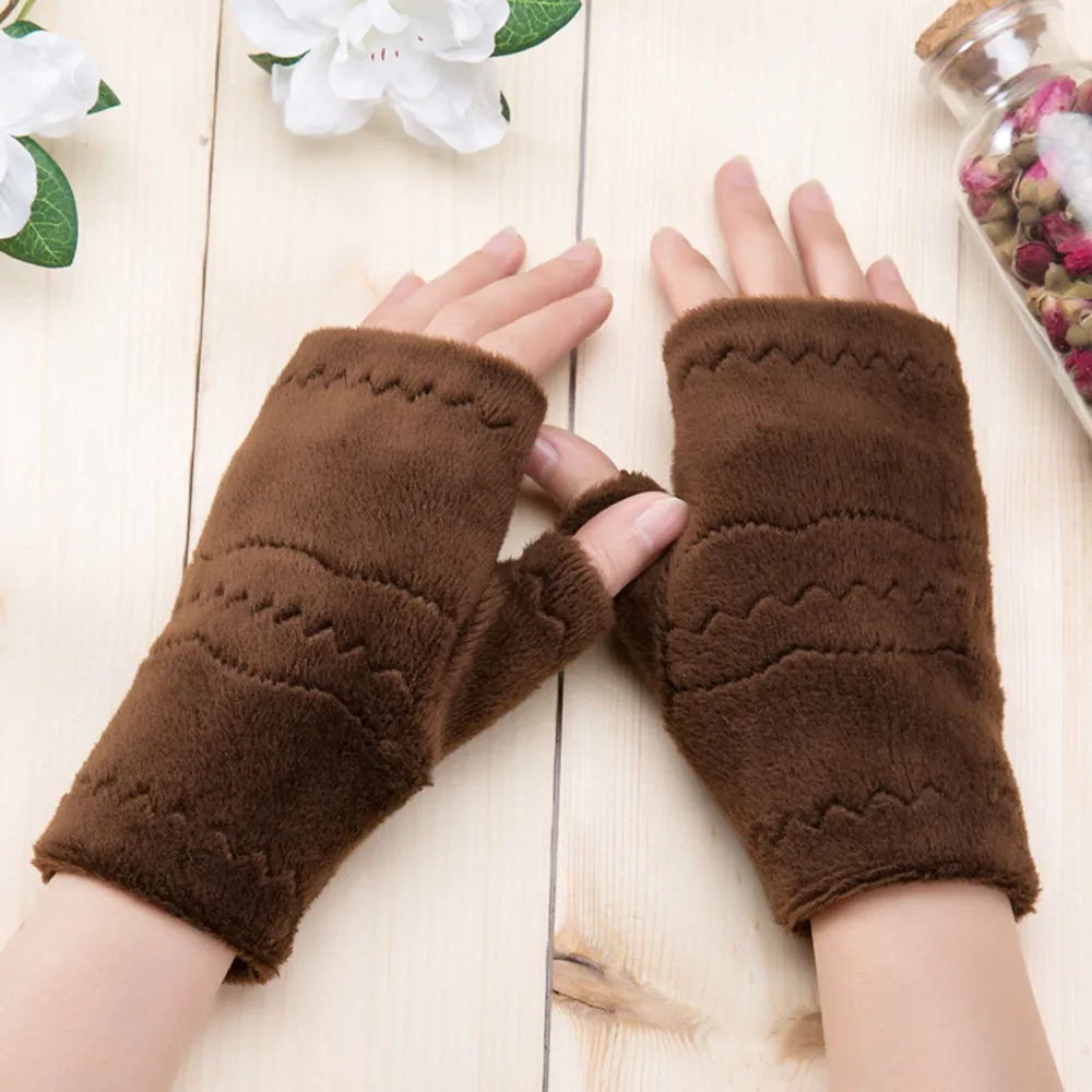 Women Fingerless Gloves Thick Warmth polar fleece Winter Autumn Thick Warm Gloves Keyboard Leak Finger Gloves handschoenen 11.19
