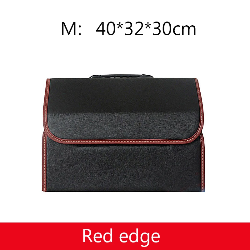 Red edge M Одноцветный кожаный Органайзер для багажника, сумка для хранения из искусственной кожи, складная сумка с едой, напитками, зонтиком для уборки БАГАЖНИКА АВТОМОБИЛЯ - Название цвета: Red edge M