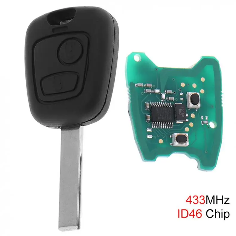 433 МГц 2 кнопки дистанционного ключа автомобиля с чипом ID46 и лезвием HU83 для Citroen