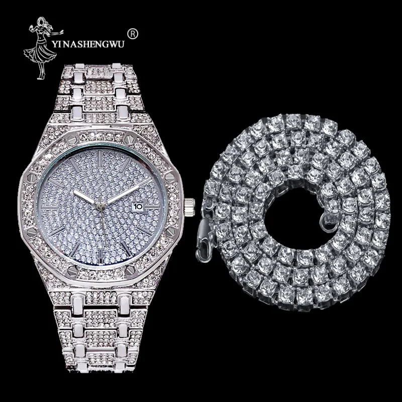 Мужские часы в стиле хип-хоп панк украшение 1 ряд разразы цепь для тенниса и набор