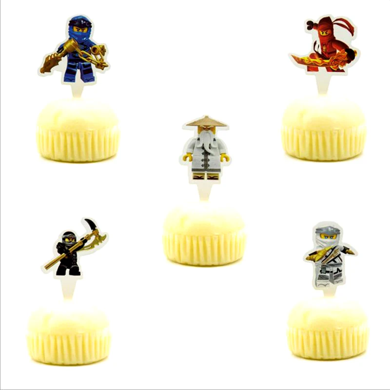 

10pcs/lot Ninjago Theme Decoration Cake Topper Happy Baby Shower Kids Boys Favors Birthday Events Party Cupcake Toppers