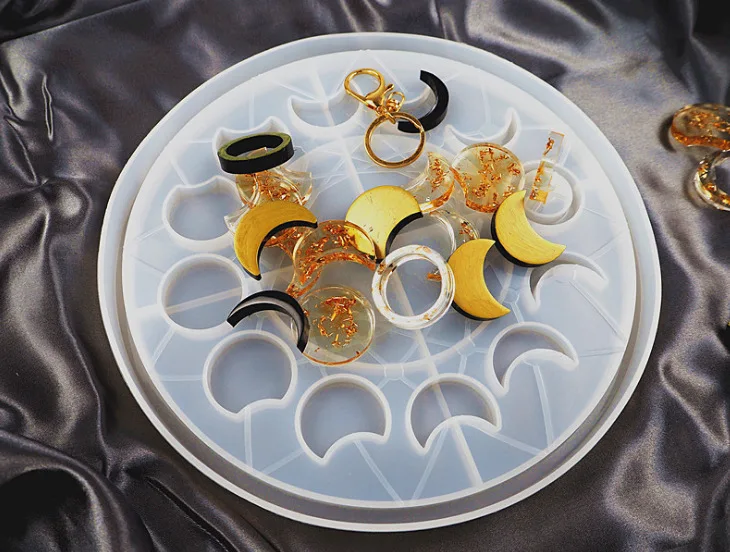 Форма из смолы с большим круглым подносом в форме Луны силиконовые формы