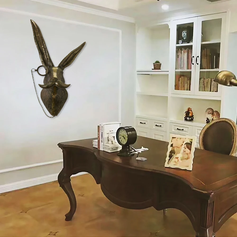 Декоративная настенная скульптура в виде Головы Кролика с очками | Дом и сад