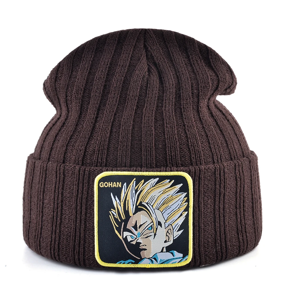 Goku зимние шапки для мужчин вязаная шапка хип-хоп облегающая шапка для женщин дракон вязаная шапочка с помпонами кепка мужская вышивка теплая шапка s