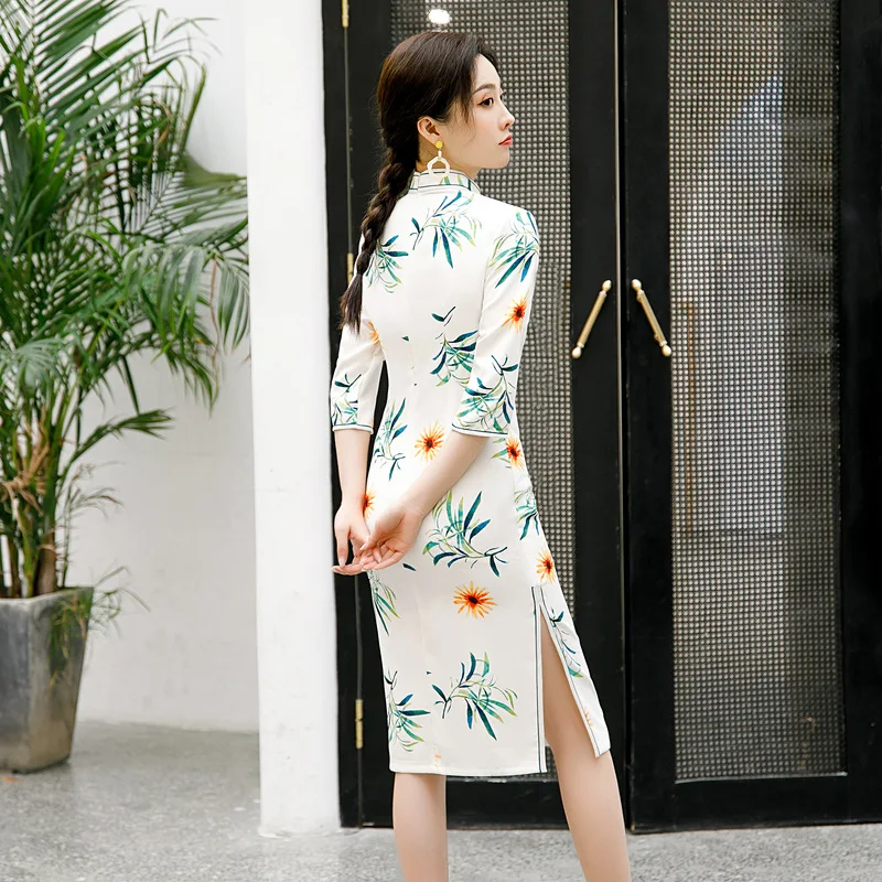 

Summer Lady Traditional Chinese style Cheongsam Dresses Women Mandarin Collar Slim Qipao dress Size M-4XL