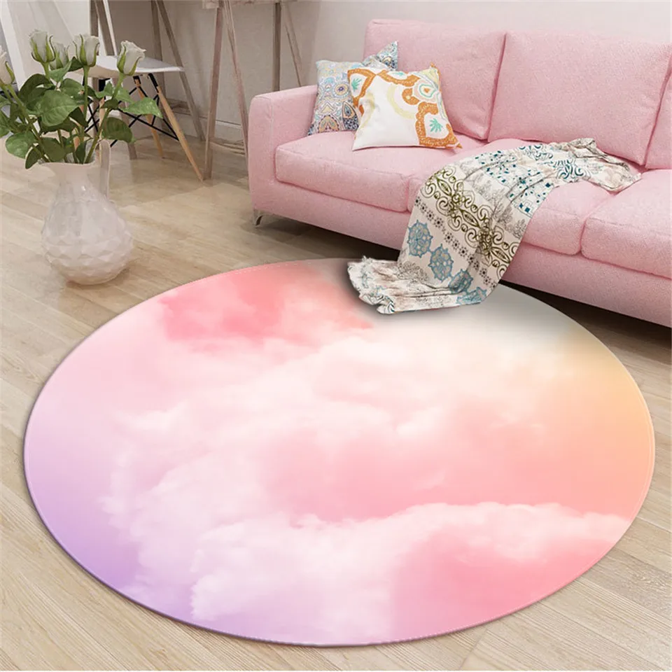 

Abstract Cloud Purple Pink Round Carpet For Girl Room Soft Flannel Sponge Play Mat Baby Room Bedroom Room Decor Princess Style