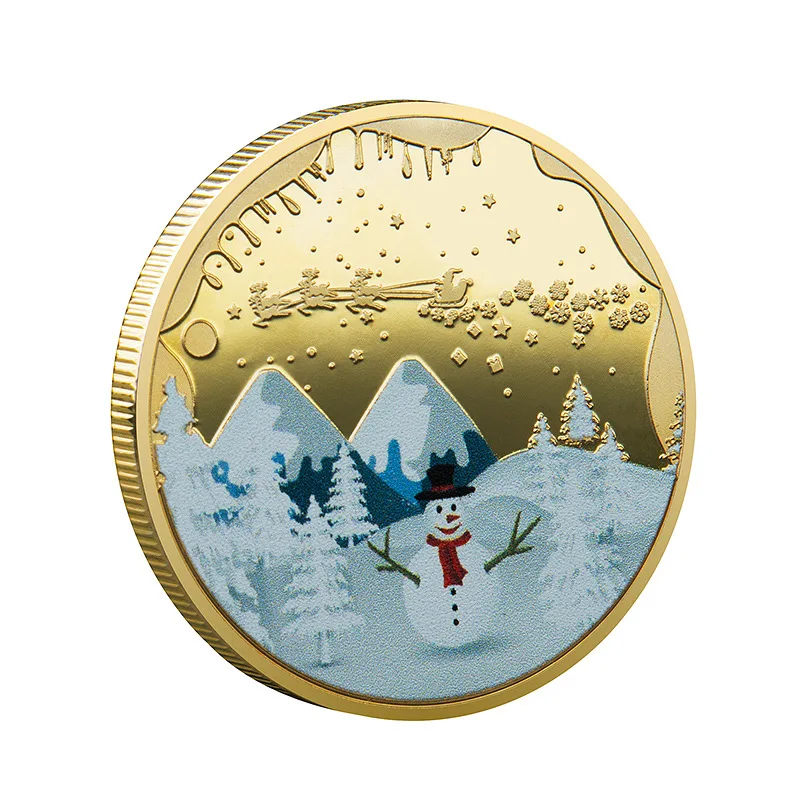 

Christmas Commemorative Medallion Coin Uv Painted Printing Metal Gold-plated Silver Badge Small Gifts Non-currency Coins