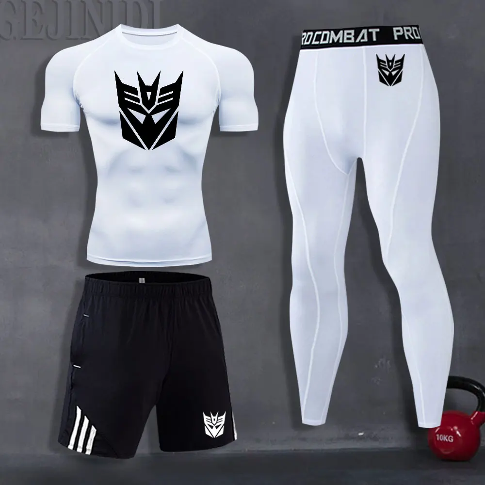 

2021 Mask Men's Running Suit Compression T-shirt + Pants + Shorts Sports Short Sleeve T-Shirt Fitness Rashguard Men's Gym Tights