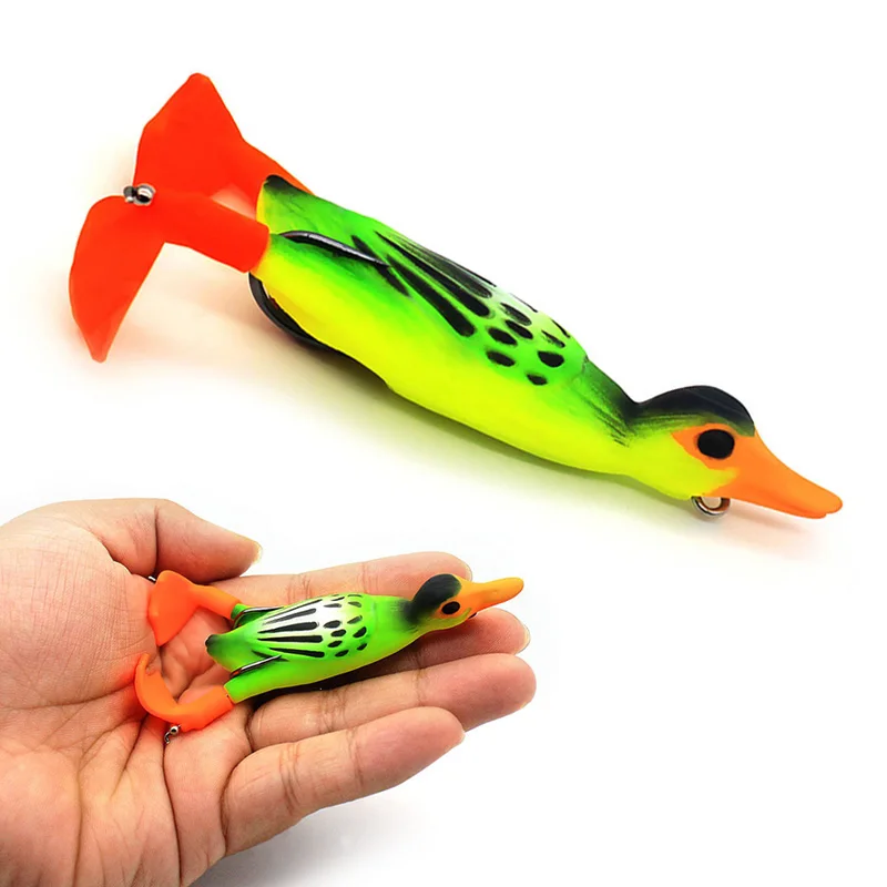 1Pcs Double Propeller Flipper Duck Fishing Lures Ducking Frog Soft Bait 9.5cm 11.2g 3D Eyes Artificial Swimbait Day Bass Tackle