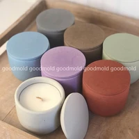 candle jar mould terrazzo round storage tank concrete mold cement candle vessel with lid silicone mould nordic style