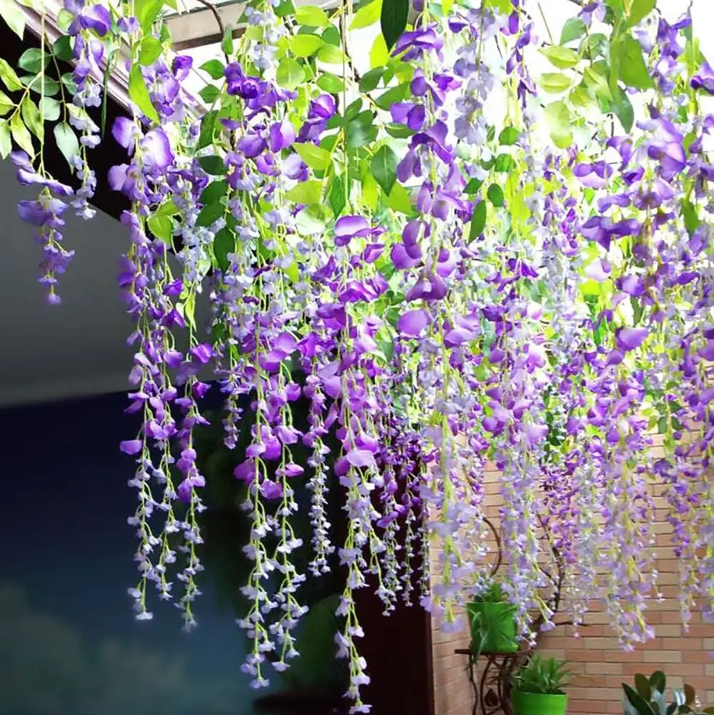 

12 Pcs 45inch Wisteria Artificial Flower Silk Vine Garland Hanging For Wedding Party Garden Outdoor Greenery Office Wall Decor