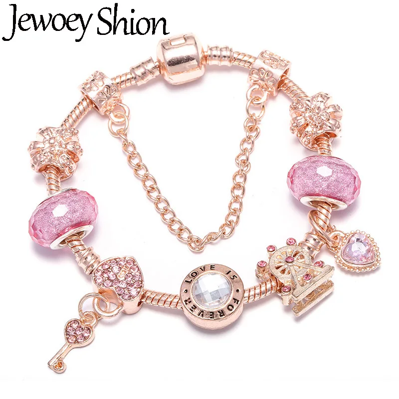

Jewoey Shion новый дизайн розовое золото змея цепи браслеты с подвесками Сделай Сам надпись Love Сердце ключ и замок бренд браслет для Для женщин ро...